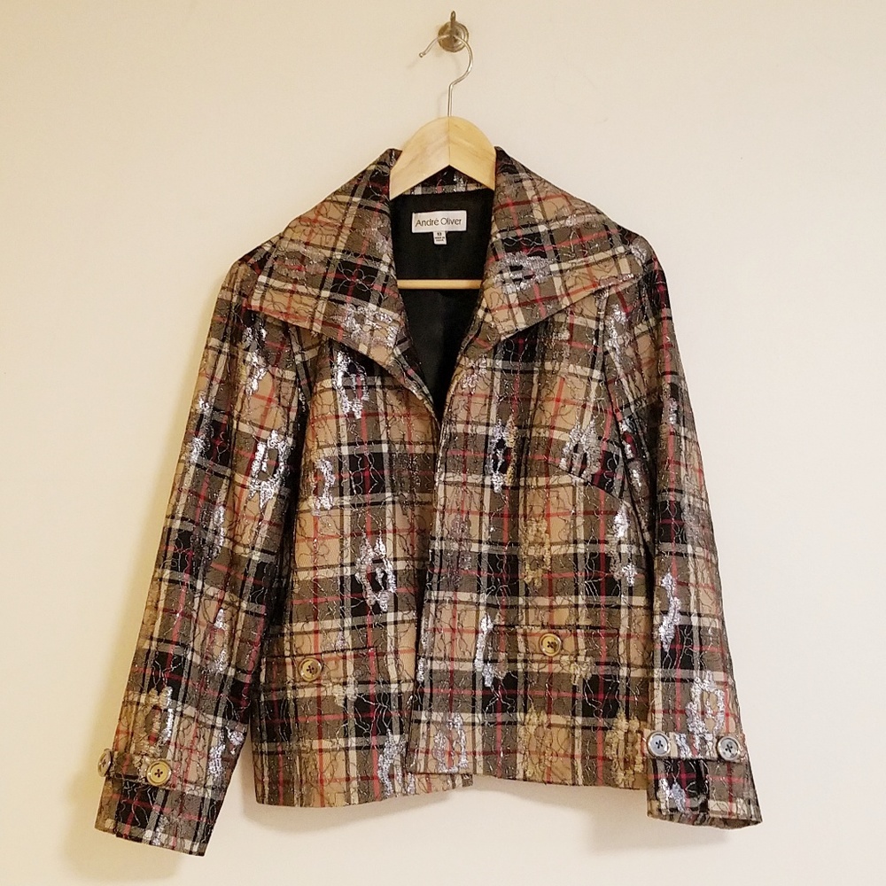 Womens Blazer Plaid & Lace